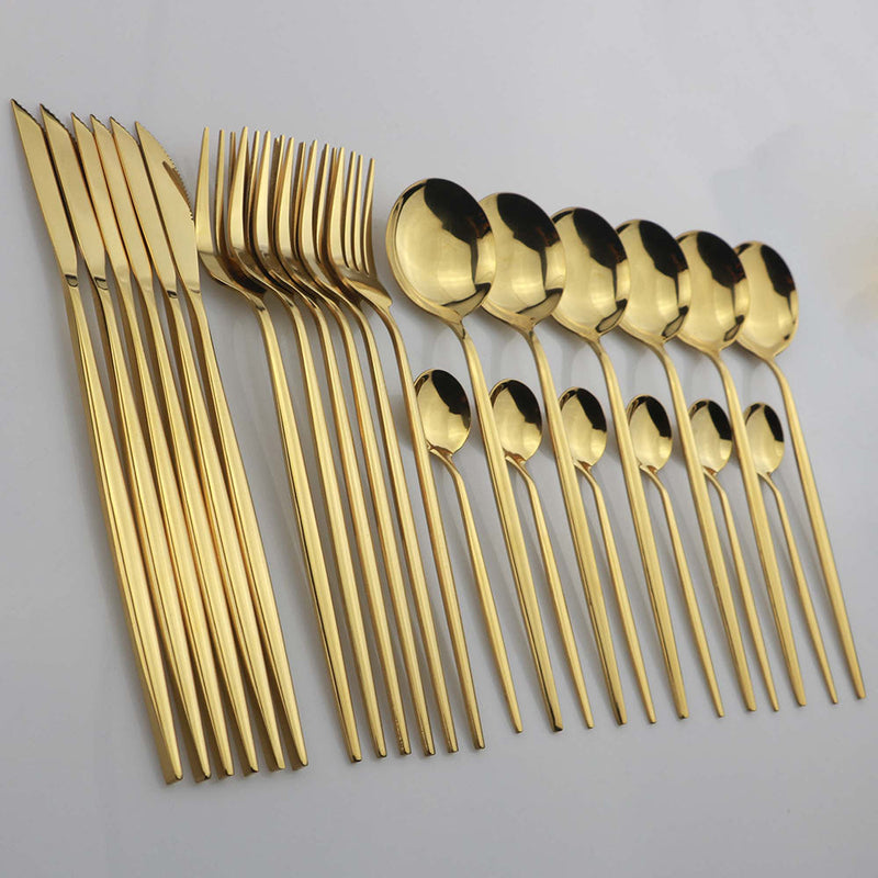 Conjunto de Talheres em Aço Inoxidável Dourado 24pcs - Elegance™ - World produtos