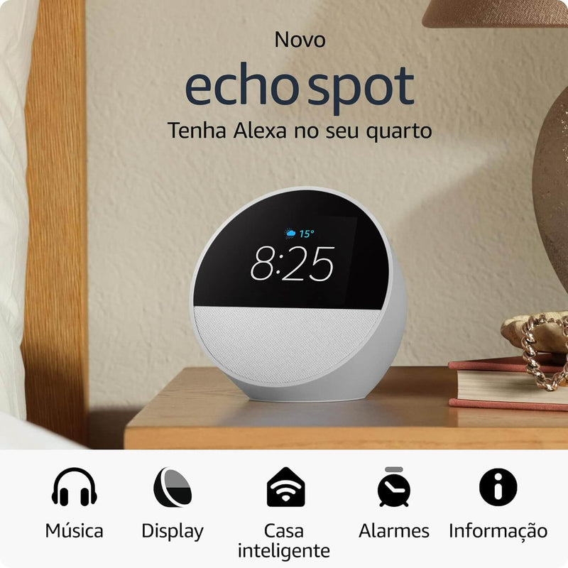 Echo Spot com Alexa - Despertador inteligente com som vibrante - Cor Branca