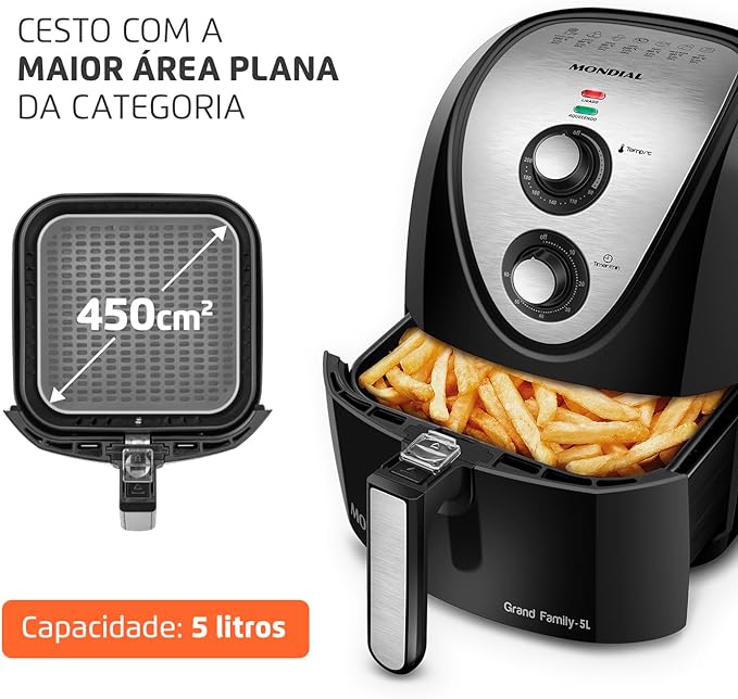 Fritadeira Sem Óleo - Air Fryer 5L - Mondial - Preto/Inox