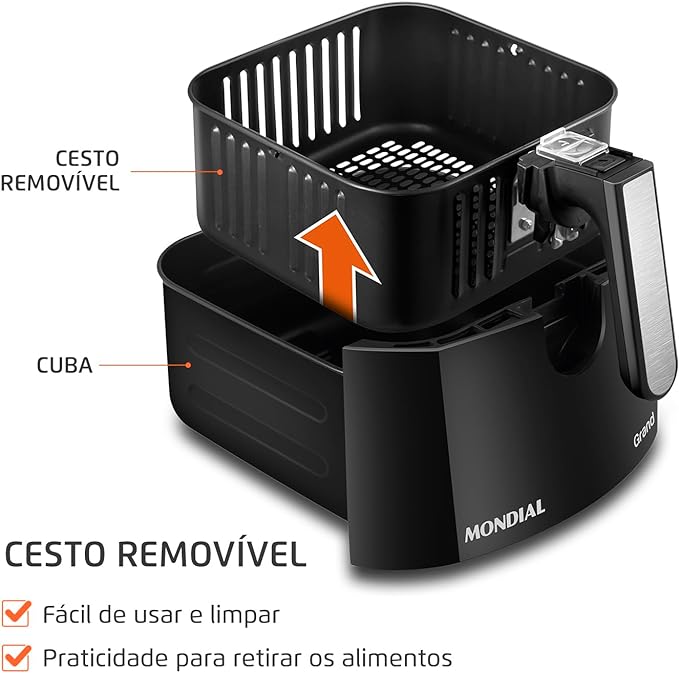 Fritadeira Sem Óleo - Air Fryer 5L - Mondial - Preto/Inox