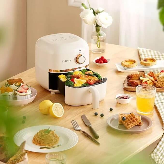 Gaabor Mini Air Fryer - Fritadeira Elétrica Sem Óleo - 1.4L Individual - Off-white e Rose gold