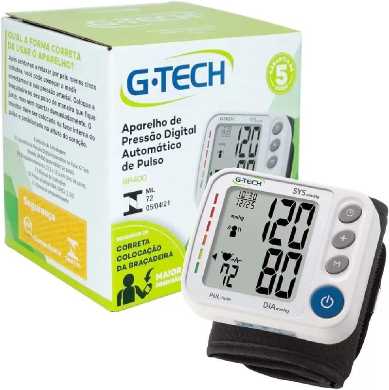 G-Tech - Aparelho de medir pressão - digital de pulso - GP400 - Branco