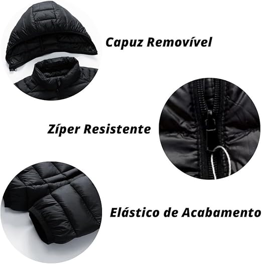 Jaqueta puffer masculina - impermeável - Preta